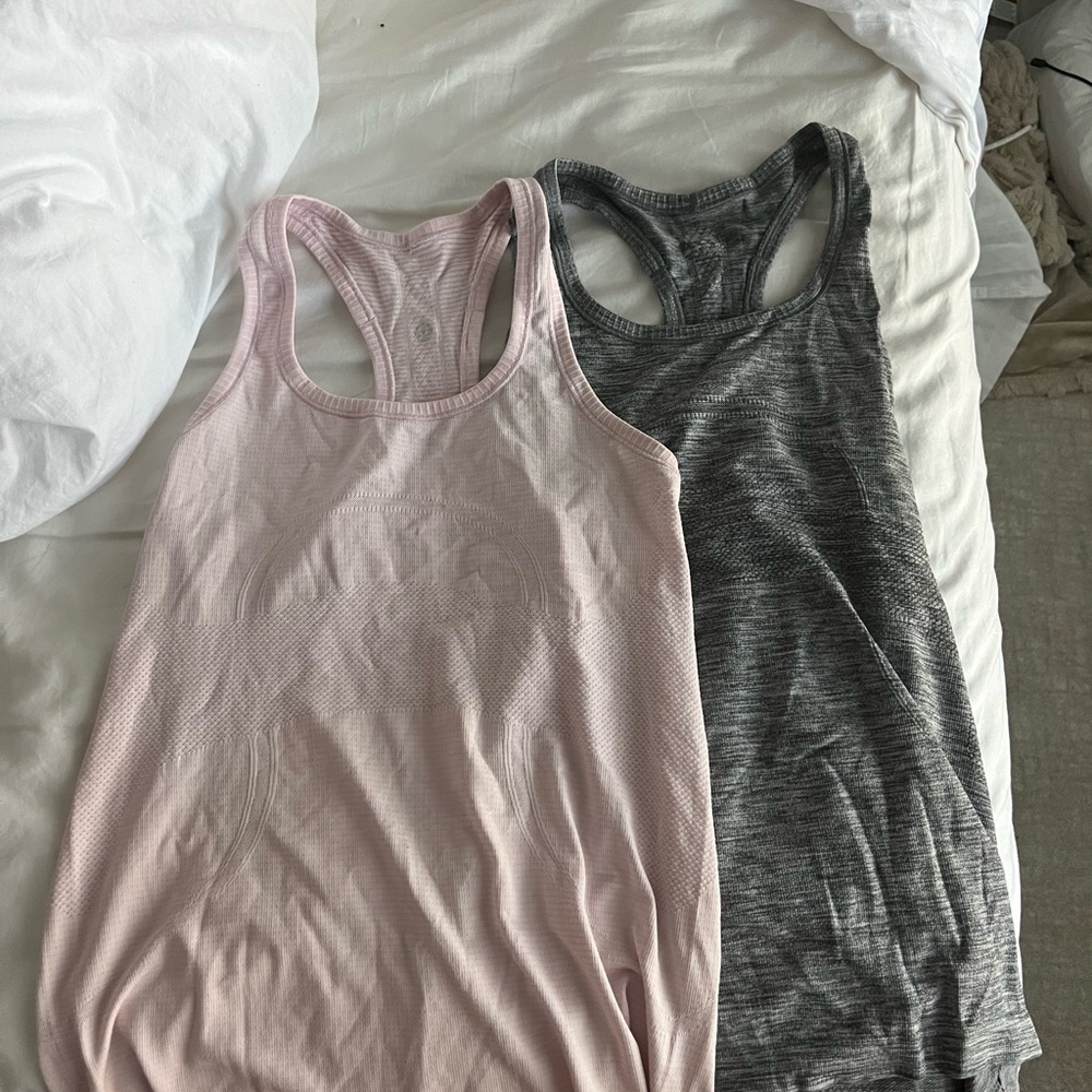 lululemon athletica Pink and Gray Racerback Tank Tops